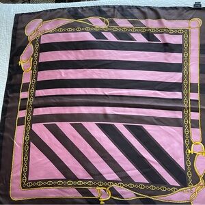 Vintage Cejon Pink Brown & Gold Classic Chain Silk Scarf Large 34” Square